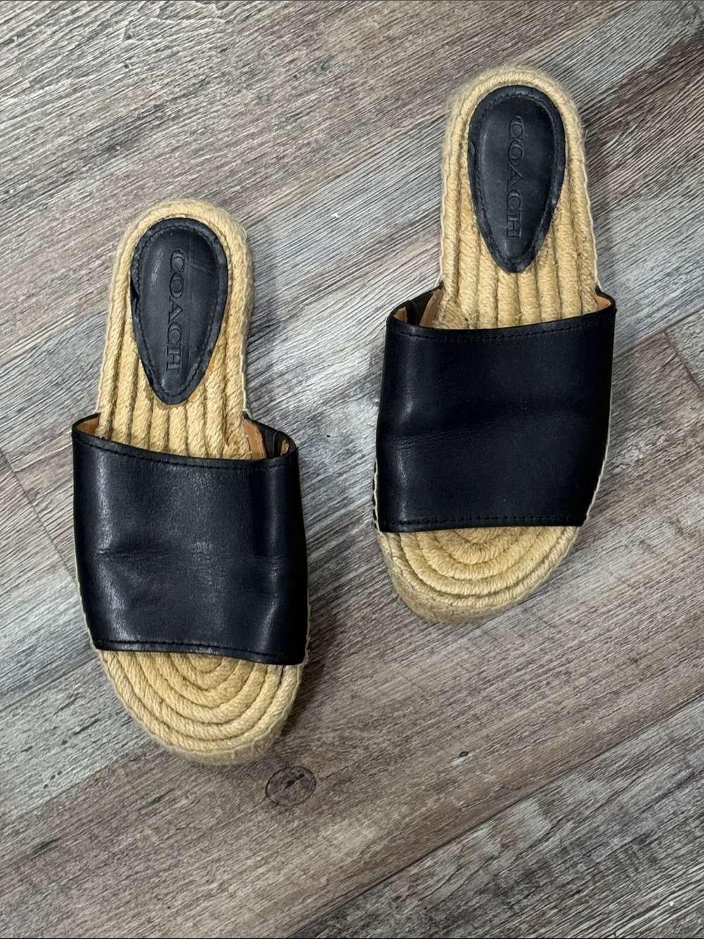 Coach Womens Black Leather Claudia Open Toe Slides Espadrille 7